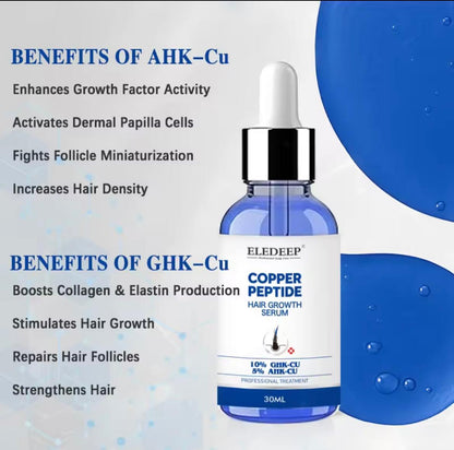 سيروم شعر بببتيد النحاس - ببتيدات 10% GHK-Cu + 5% AHK-Cu لنمو الشعر وصحة فروة الرأس - علاج متطور لإعادة نمو الشعر للحصول على شعر أكثر كثافة وامتلاءً