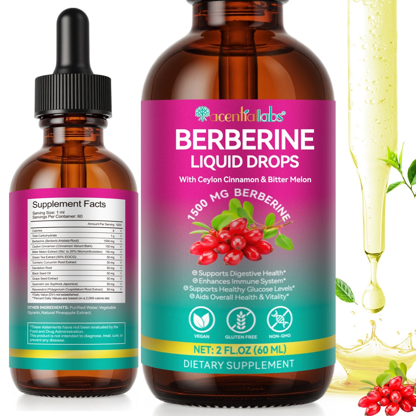 Berberine & Ceylon Cinammon Liquid, Ancient Labs, 1500mg(60 days)