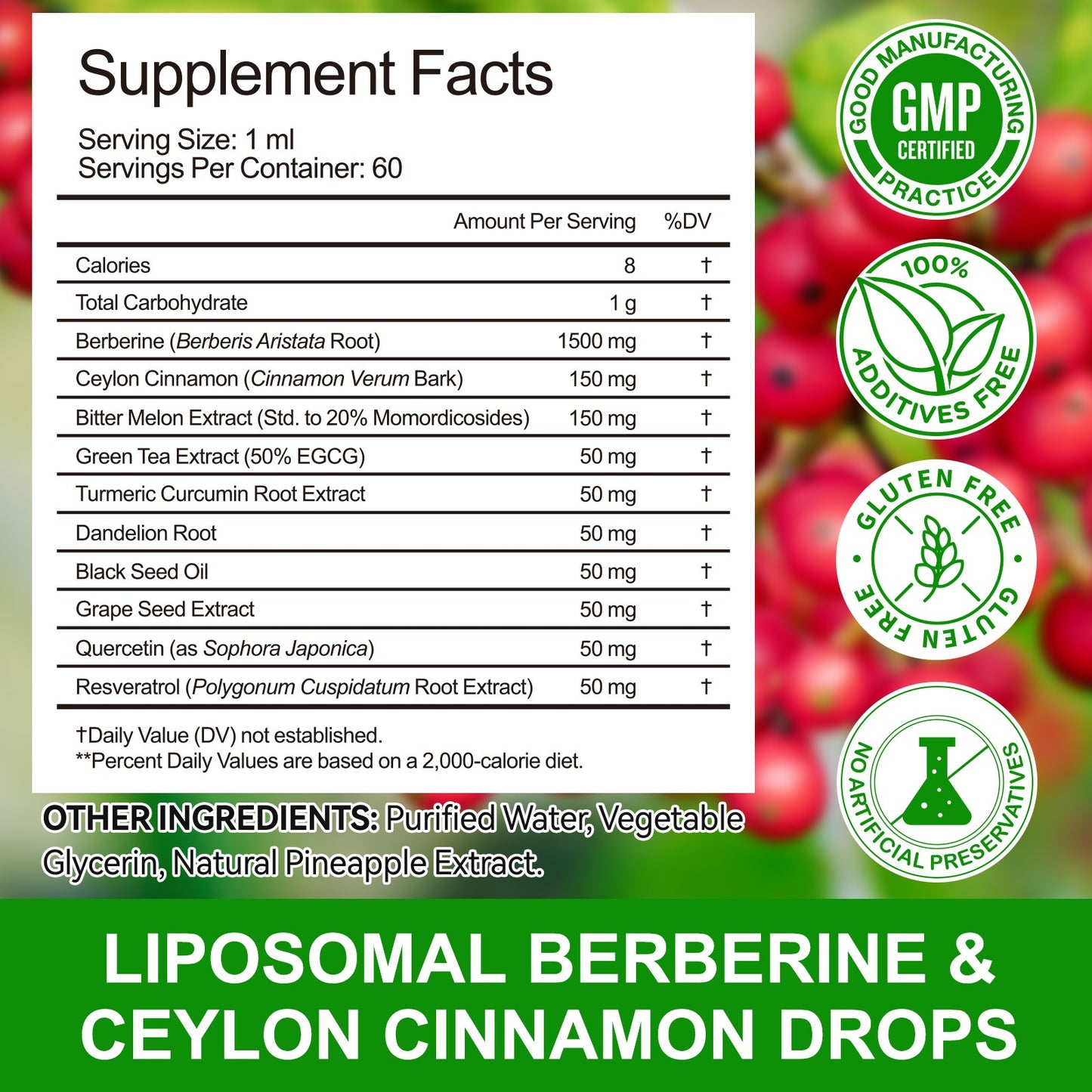 Berberine & Ceylon Cinammon Liquid, Ancient Labs, 1500mg(60 days)