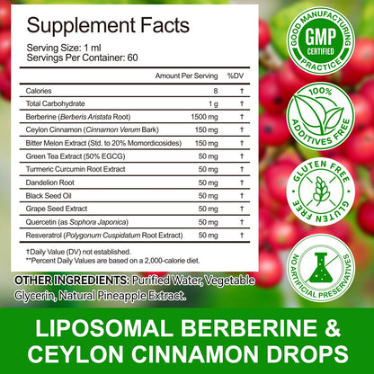 Berberine & Ceylon Cinammon Liquid, Ancient Labs, 1500mg(60 days)