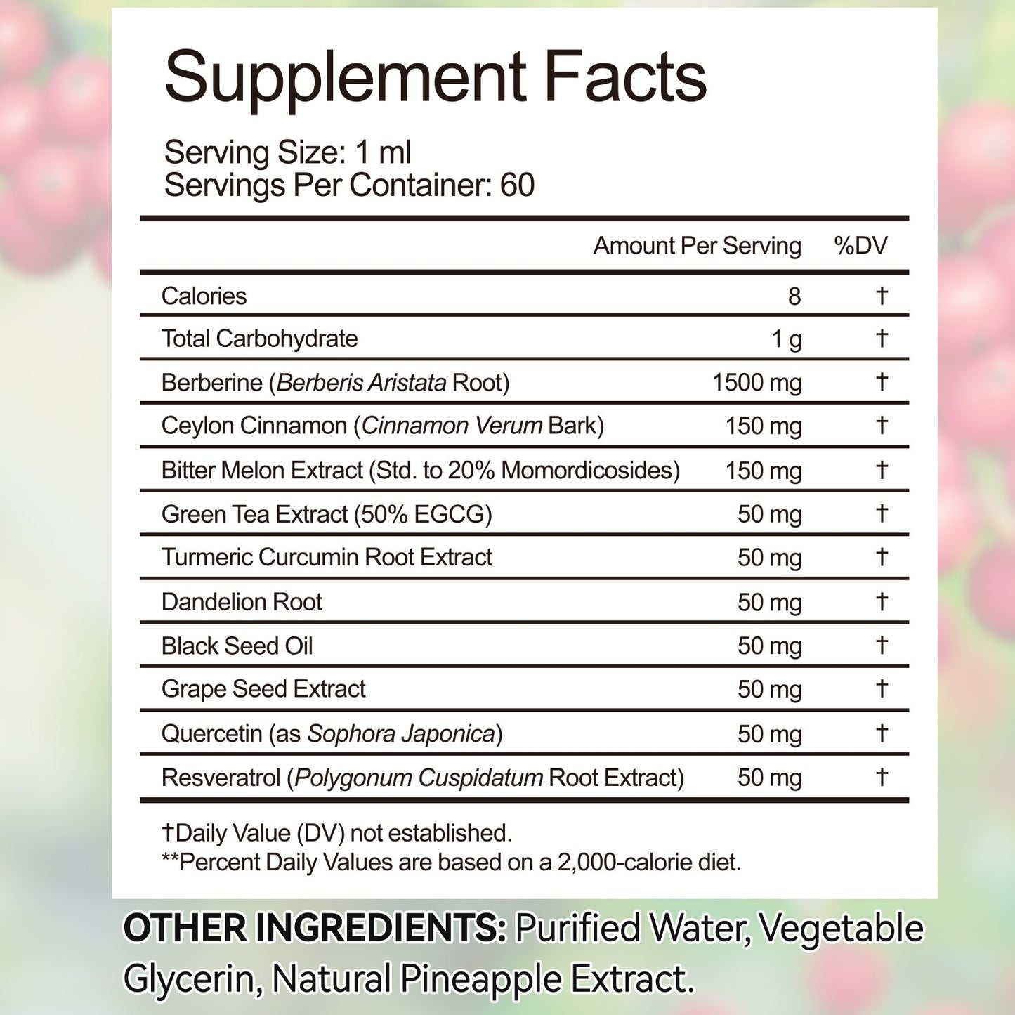 Berberine & Ceylon Cinammon Liquid, Ancient Labs, 1500mg(60 days)