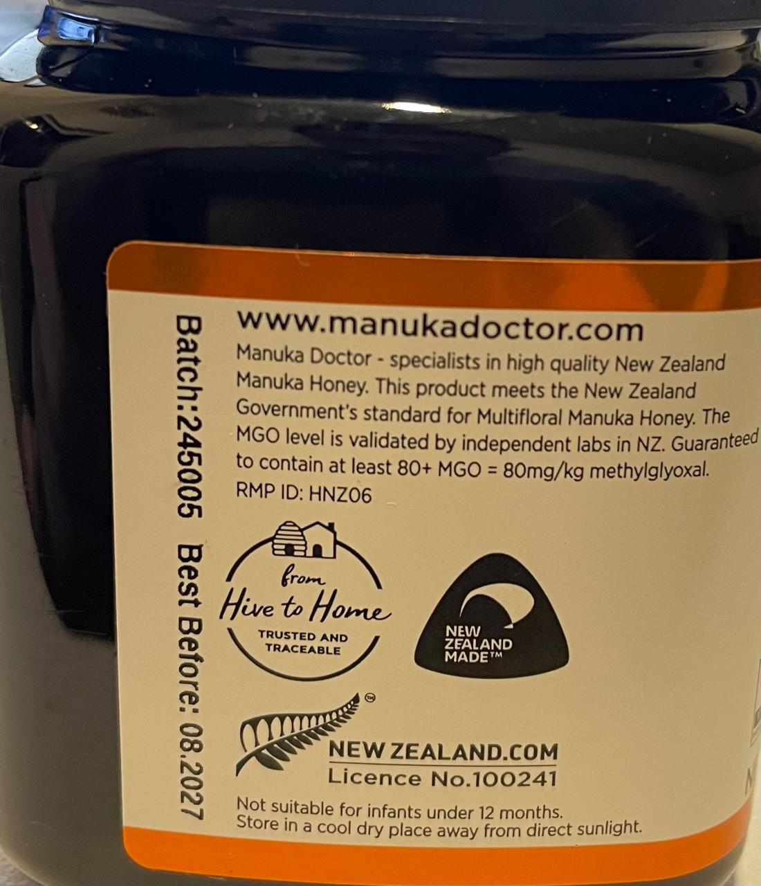 Manuka Doctor, Multifloral Manuka Honey, MGO 80+, 8.75 oz (250 g)