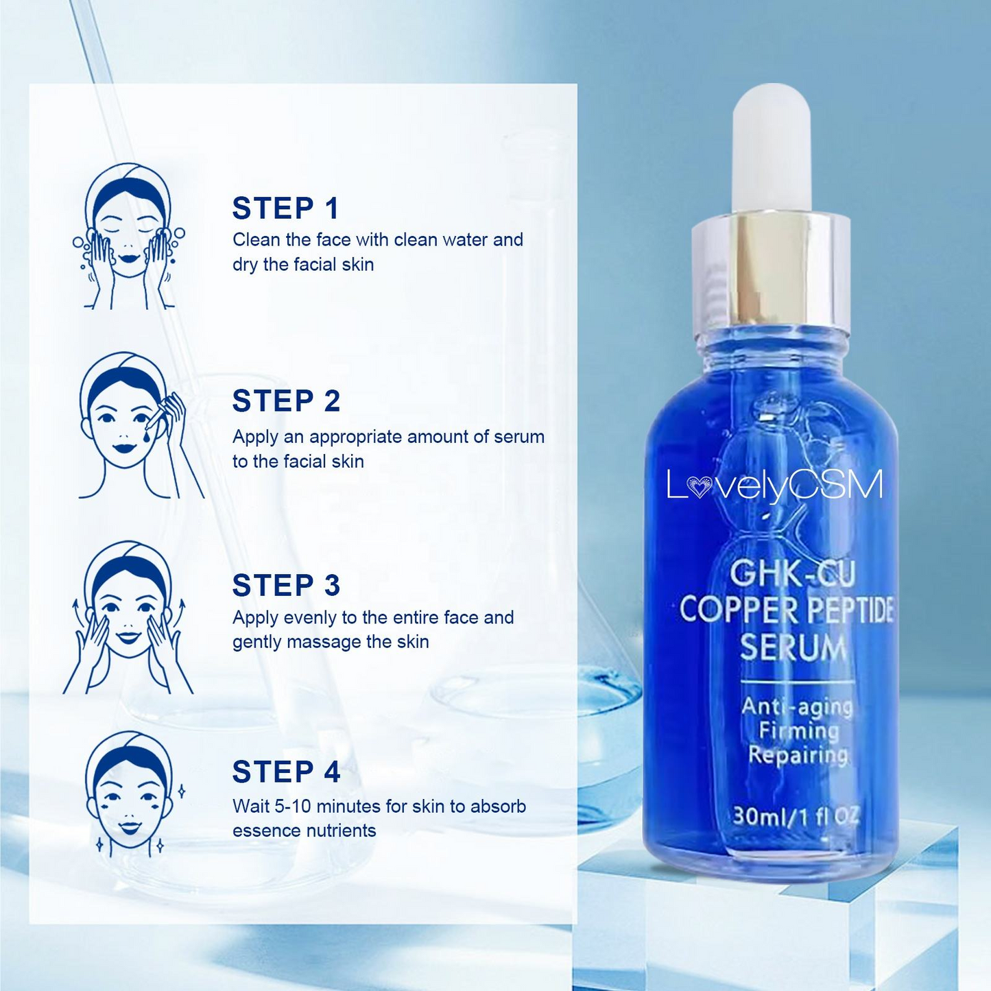 GHK-CU Copper Peptide Serum For Face - Tightening, Repairing, Collagen Boosting-Fragrance-Free