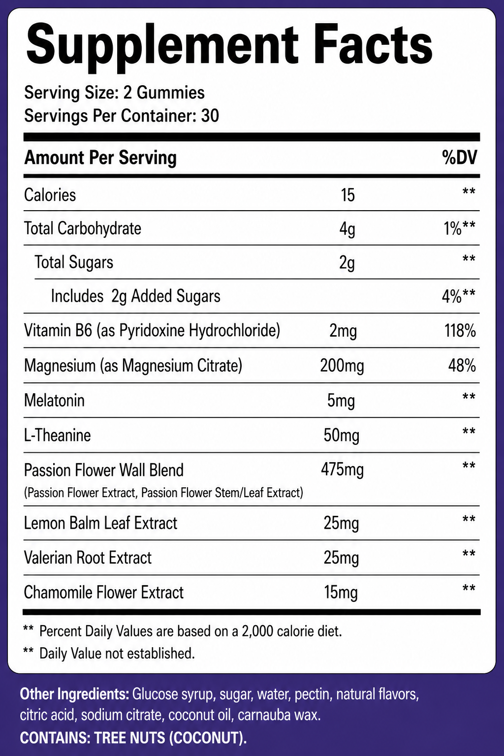 MEDGUM Peaceful Sleep Gummies supplement facts and ingredients